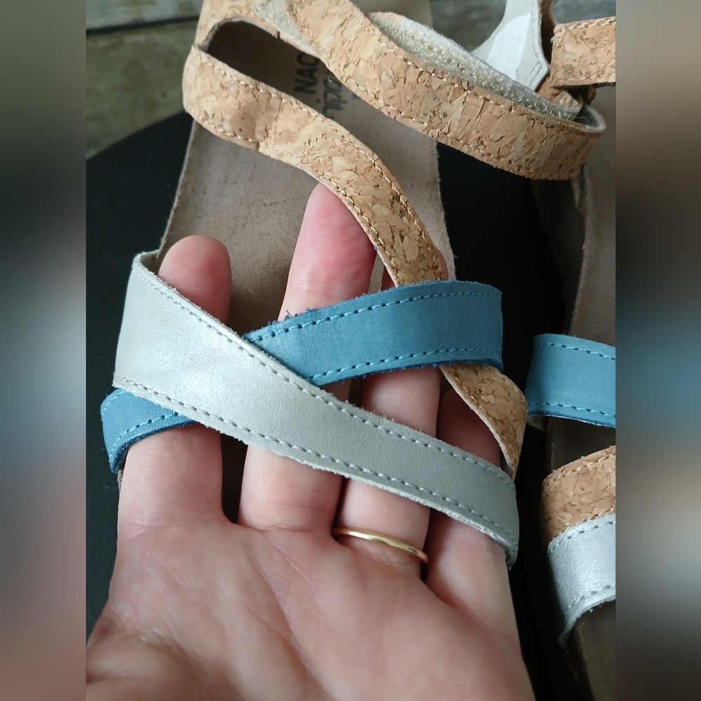 Naot Cork and Blue leather, strappy Sandals - Picture 2 of 8